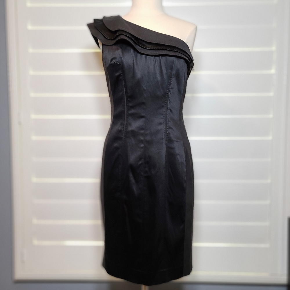 ANTONIO MELANI Black One-Shoulder Cocktail Dress